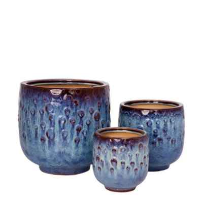 Ceramic Planter Set Of Three Blossom Blue