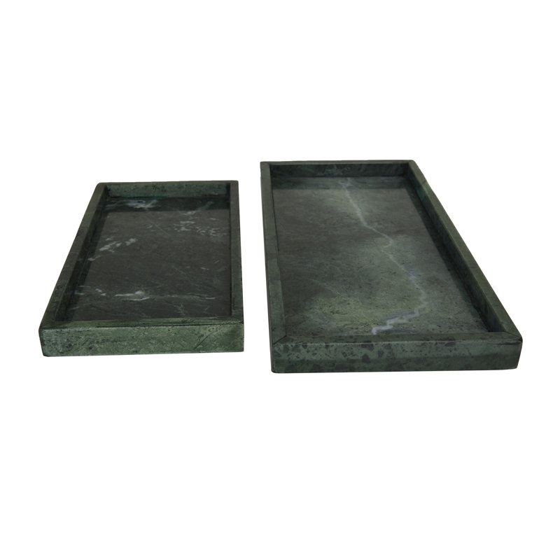 Marble Decor Tray with Raised Border Set, 1.4" H x 13.95" W x 7.05" D, Green