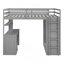 Lit mezzanine double avec tiroirs, bureau et garde-robe gris