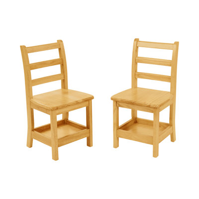 ECR4Kids Three-Rung Ladderback Chair with Storage, 14in Seat Height, Kids Furniture, Honey, 2-Pack