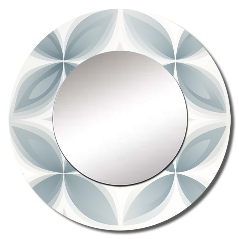 Mono doux - miroir décoratif damassé, miroir mural rond blanc, impression d'art en métal, 23 po x 23 po