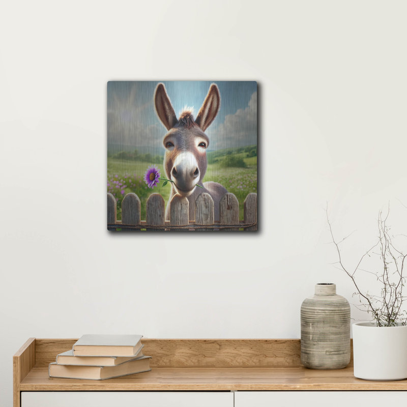  'Nice To Meet You - Donkey' by Rey Klimt Metal Wall Art, 12" x 12"