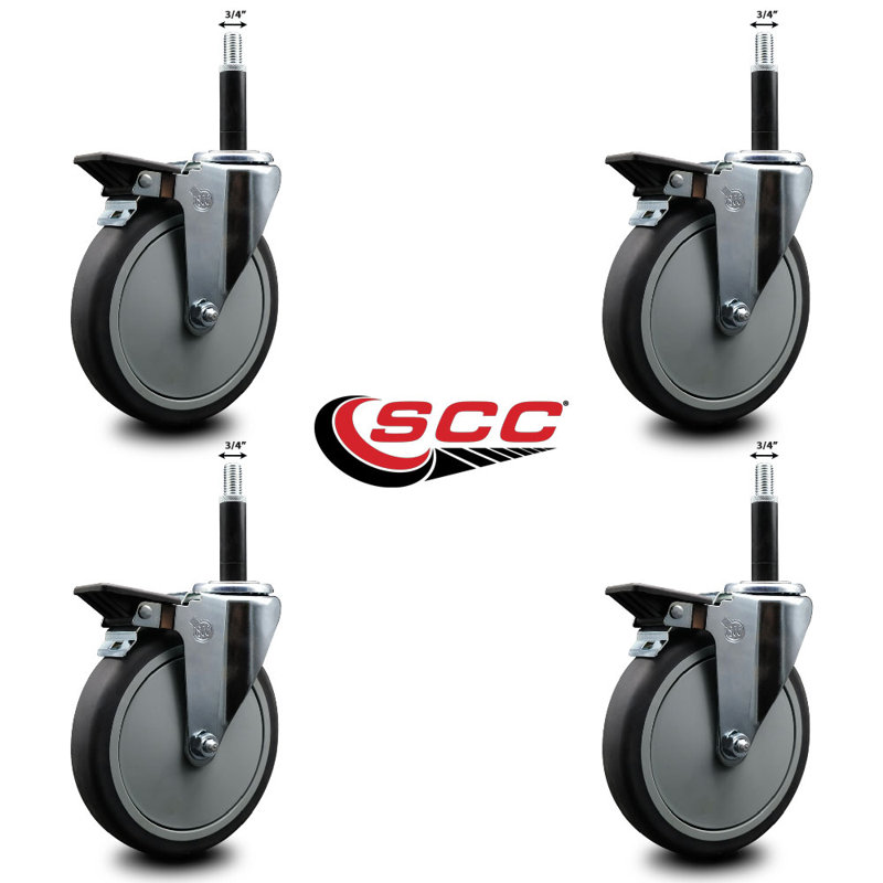 Ensemble de roulettes extensibles en caoutchouc thermoplastique pivotant 3/4 po avec frein SCC