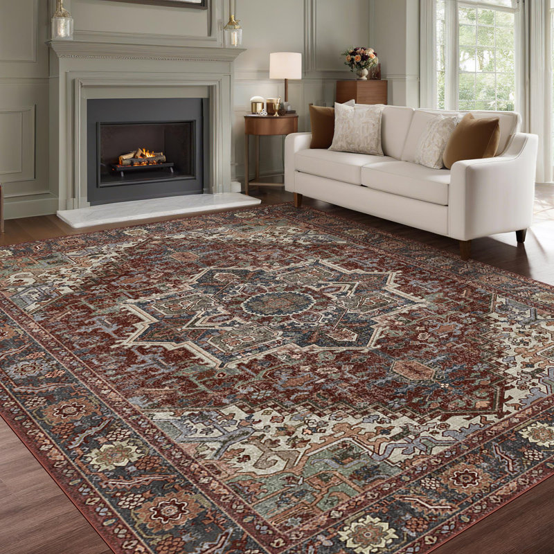 Bohemian Vintage Area Rug Washable Non Slip Moroccan Plant Floral Indoor Rug, Rectangle 8' x 10'