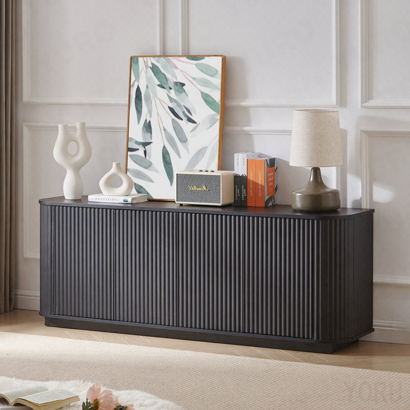 Buffet / meuble télé, motif ondulé, rayures verticales pour la cuisine / le vestibule - noir