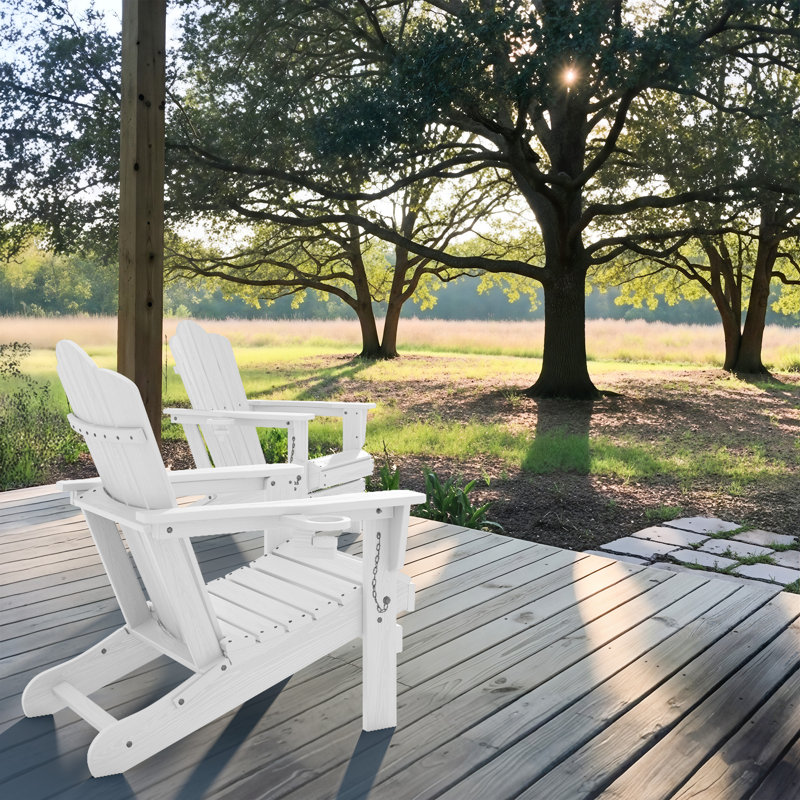 Ayanda HDPE Folding Adirondack Chair With Dual Cup Holder(Set Of 2), White