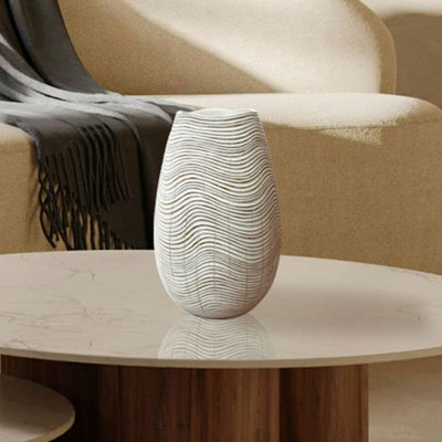 Bajrush Handmade Polyresin Vase for Living Room Decor, Textured White and Brown Modern Home Decoration