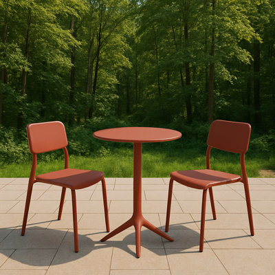 Ensemble bistro 3 pièces Rimo de qualité contractuelle avec 2 chaises longues empilables et une table de salle à manger de 22,5 po, résistant à la décoloration, résistant aux intempéries et respectueux de l'environnement pour la cour, la terrasse, le balcon, le café et l'utilisation commerciale