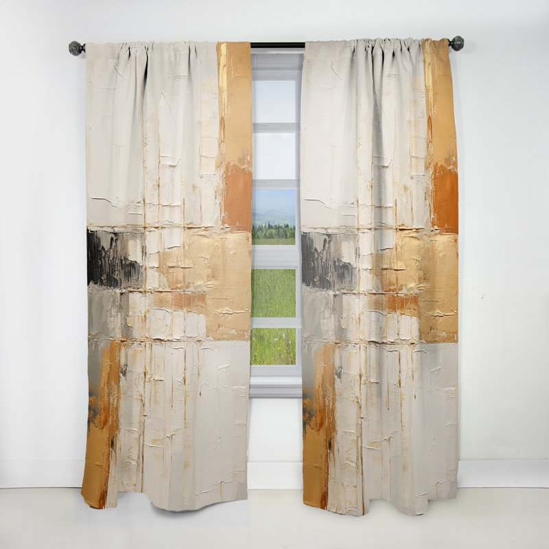 Eleanor Beige And Gold Minimal Expression I - Modern Velvet Curtain - Room Darkening - 1 panel, 52" W x 90" L