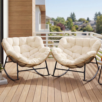 2-Person Outdoor Rocking Chair Set with Thick Cushions (Set of 2)