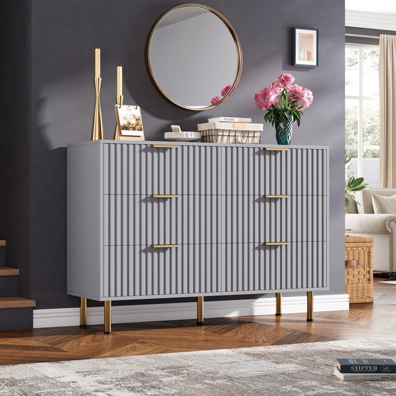 Commode 7 tiroirs pour chambre à coucher, grande commode à tiroirs, Gris