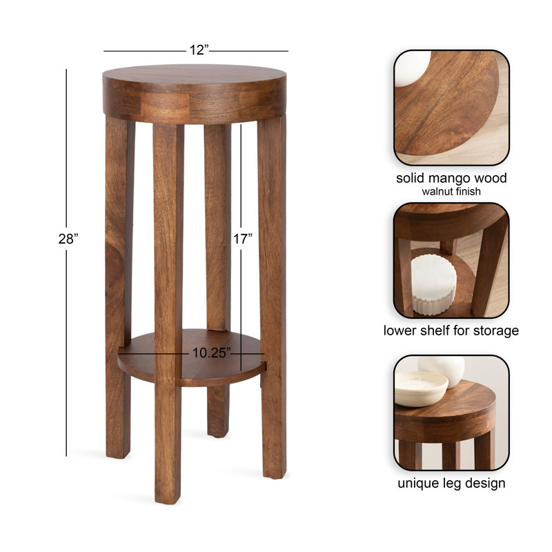 Avaria Modern Round Mango Wood Side Table, Brown