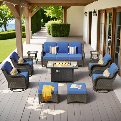 Tommy Outdoor Wicker 7 Person Seating Group With Cushions
