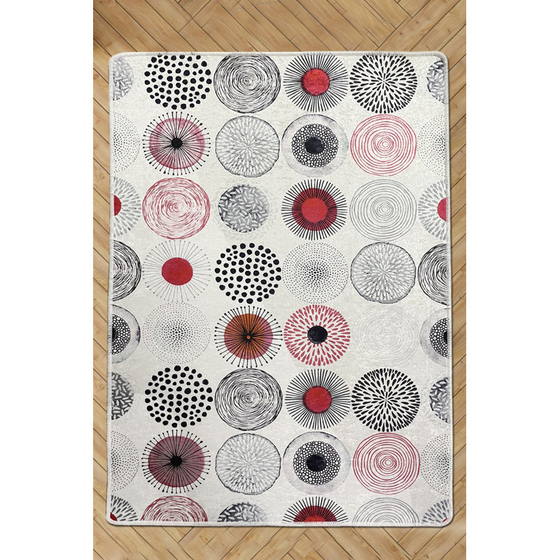 Tapis rectangulaire gris / rouge tissé à la machine, Rectangle 4 pi 11 po x 6 pi 7 po