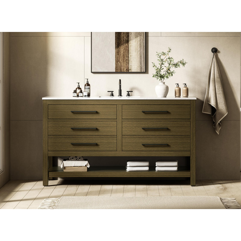 Meuble-lavabo simple 54 po_Moderne_VF60554, Brun châtaigne, 60"