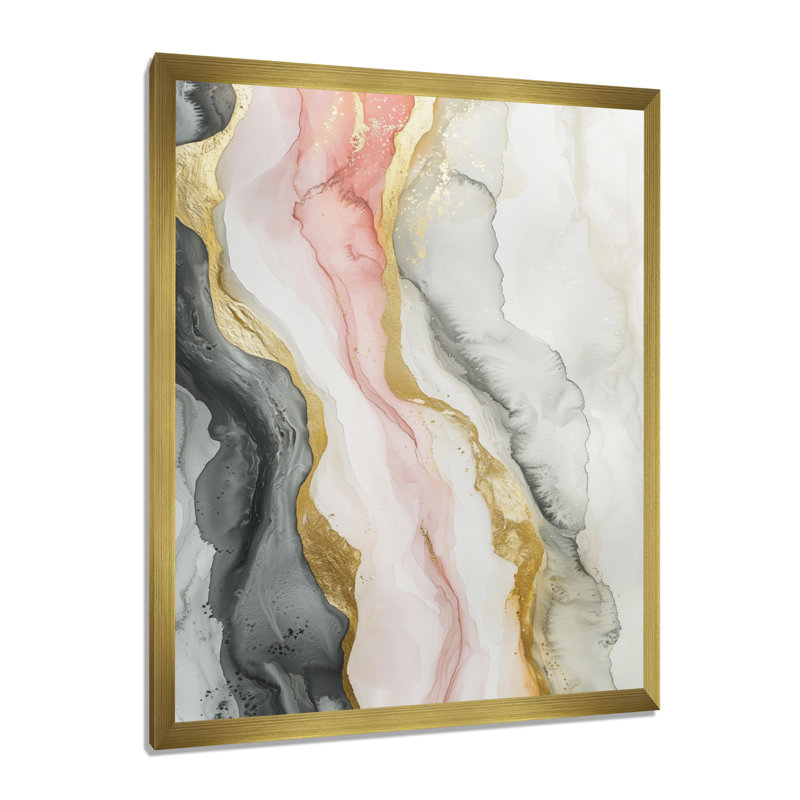 Symonds - Abstract Wall Decor, 20" H x 12" W, Single Picture Framed Print, Gold