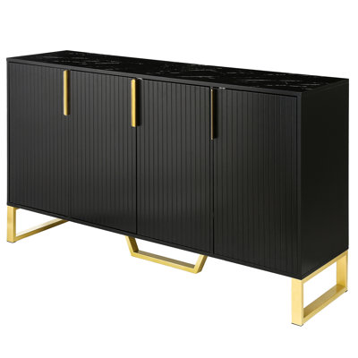 Black Sideboard With Four Doors, Adjustable Shelves And Metal Handles Handles, Shelves, Construction