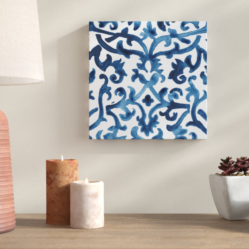 «Indigo Sampler III», peinture sur toile, H 12 po x l 12 po, Toile tendue