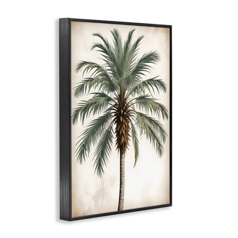 Giclée centrée à plumes de palmier, design par LSR Design Studio, H 18 po x l 12 po, Giclée encadrée noir minuit