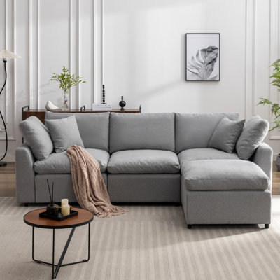 Ustyle Feather-Filled Convertible - Sectional With Reversible Chaise, Modular, Zipper Closure, Sloped Armrest, Gray Down Filled Chaise Couch Sectional, Feather Cushions, Zippered, Upholstery