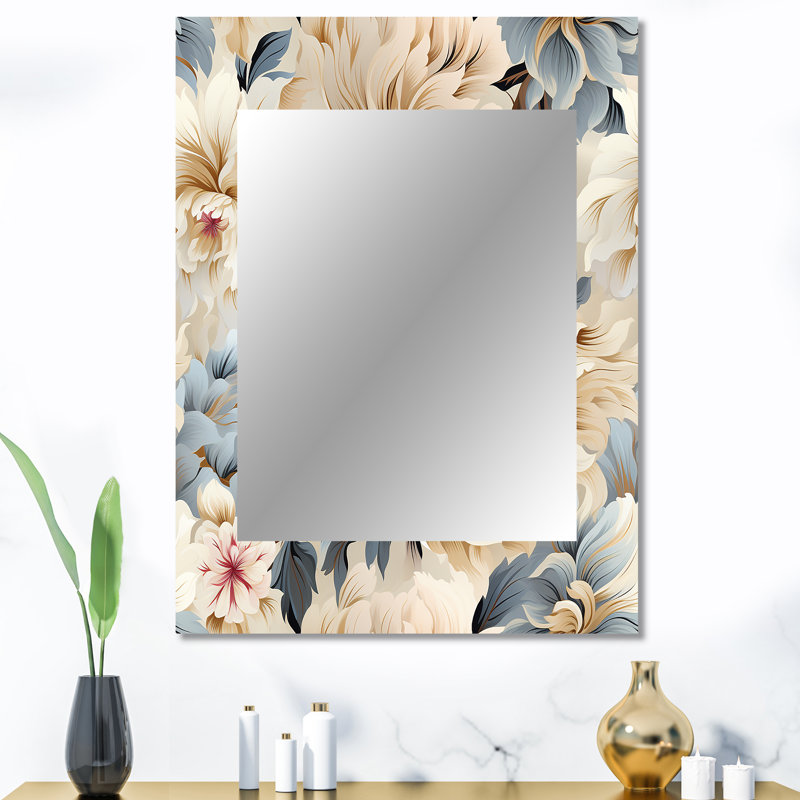Ethereal Serenity Boho Pattern - Floral Wall Mirror, Floral Decorative Mirror, Printed Metal Art, 40" x 30"