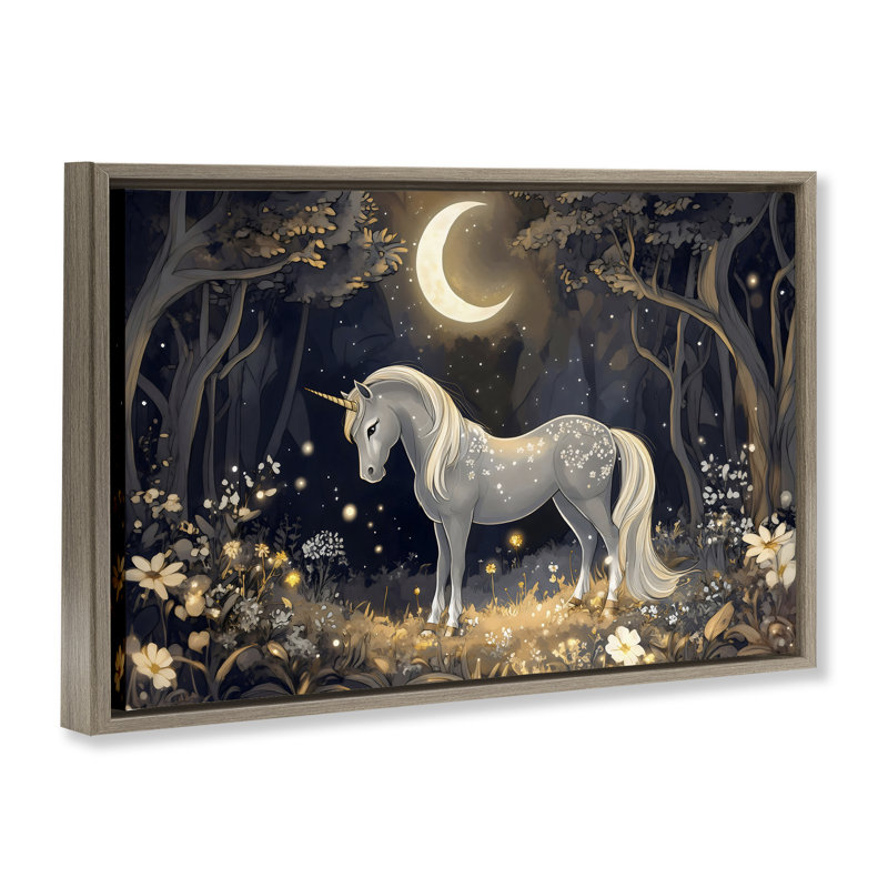 Cadre flottant licorne au clair de lune, design par Creative Studio, Cadre flottant orme Montalcino, H 17 po x l 25 po