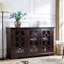 Buffet spacieux de 48,66 po x 15,55 po x 34,06 po à 3 portes en verre trempé transparent avec tablette réglable, panneau de fibres à densité moyenne et stratifié décoratif rouge foncé pour la salle à manger, la cuisine et le salon