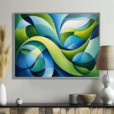 «Organic Green and Blues Leaves Collage II», reproduction d'art cubique abstraite
