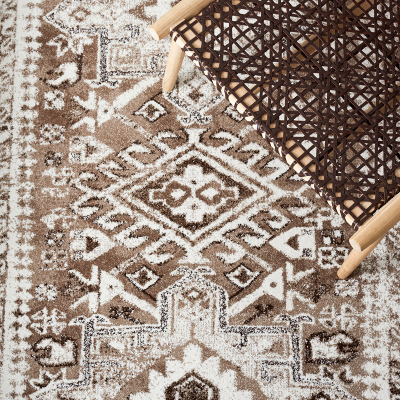 Ferrill Oriental Brown/Ivory Area Rug, Rectangle 6'7" x 9'