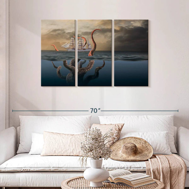 Kelan Giant Octopus Attacking Ship, 28" H x 45" W