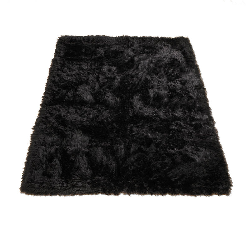 Shag Faux Fur Black Bear Washable Area Rug, Rectangle 4'7" x 6'7"