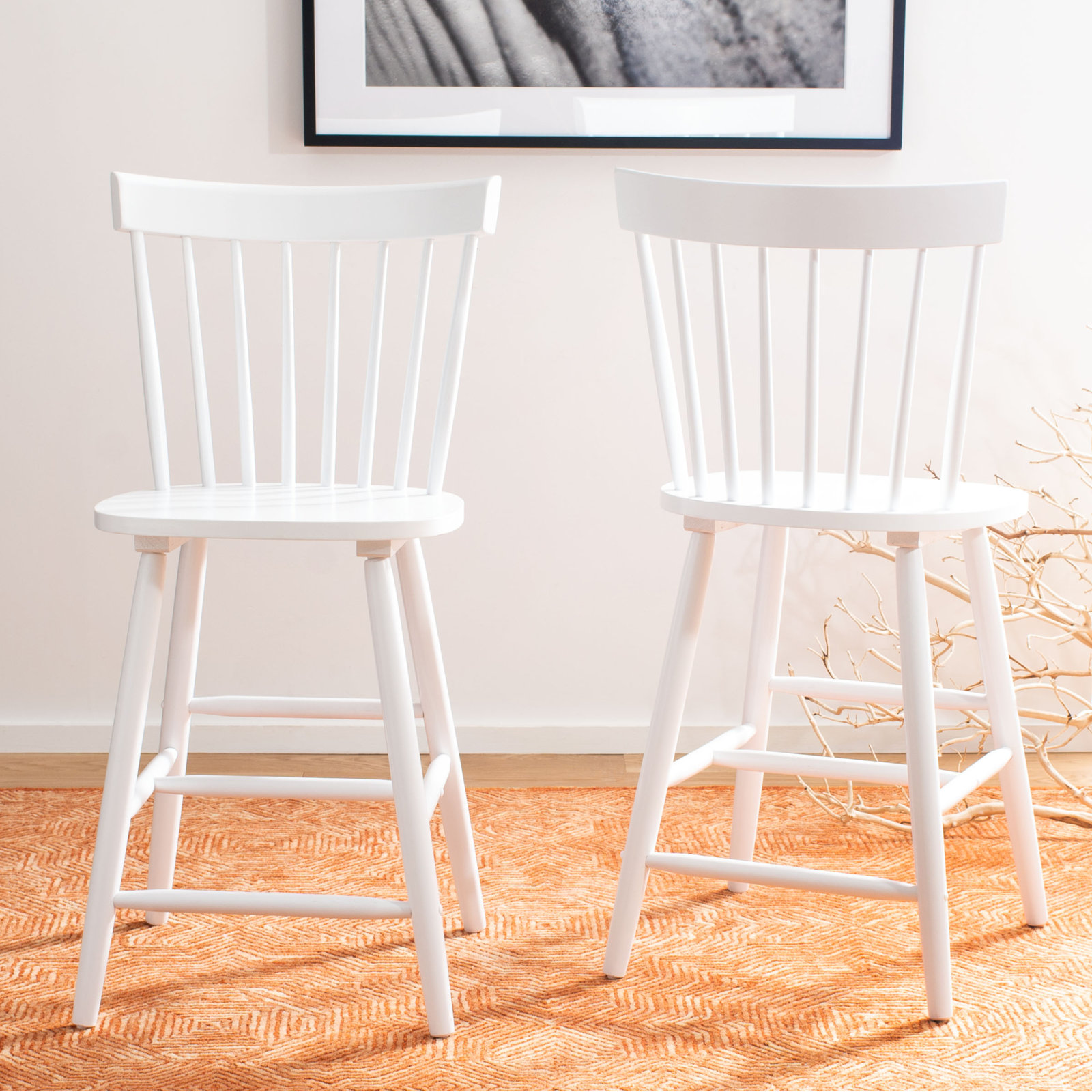 Stacee Solid Wood Bar & Counter Stool, White, Counter Stool (24" Seat Height)