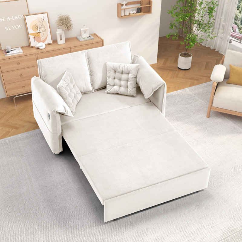 55" Compact 3-In-1 Sofa Bed: 5-Position Adjustable Backrest, Hidden Storage & USB Charging | Pull-Out Sleeper For Small Spaces