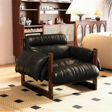 Daryon Leather Club Accent Chair - Luxurious Comfort, Goose Feather Cushion Filling, Square Arm Design Latitude Run