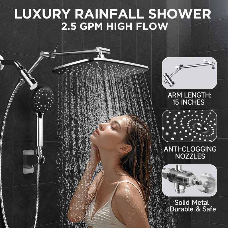 Rain Shower Head and Wide Showerhead Combo, Chrome