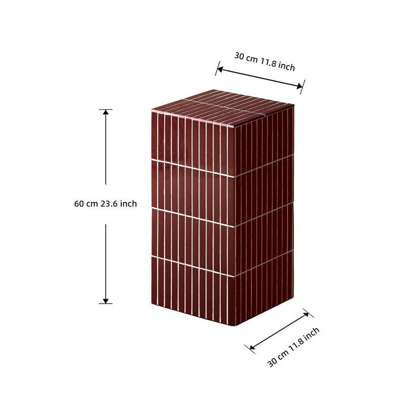 60cm Modern Grid-Tiled Square End Table, Red
