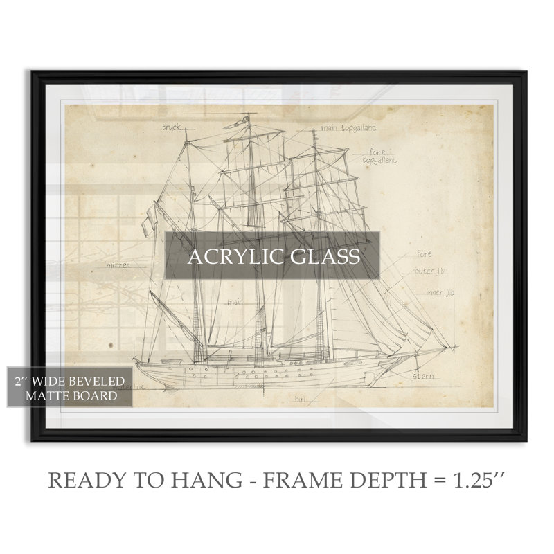 « voilier blueprint i », impression sur toile, H 22,5 po x l 30,5 po x P 1,5 po, Noir