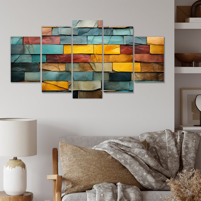 Boho Earth Element Stones Mosaic II - Boho Mosaic Multipanel Wall Art, ensemble