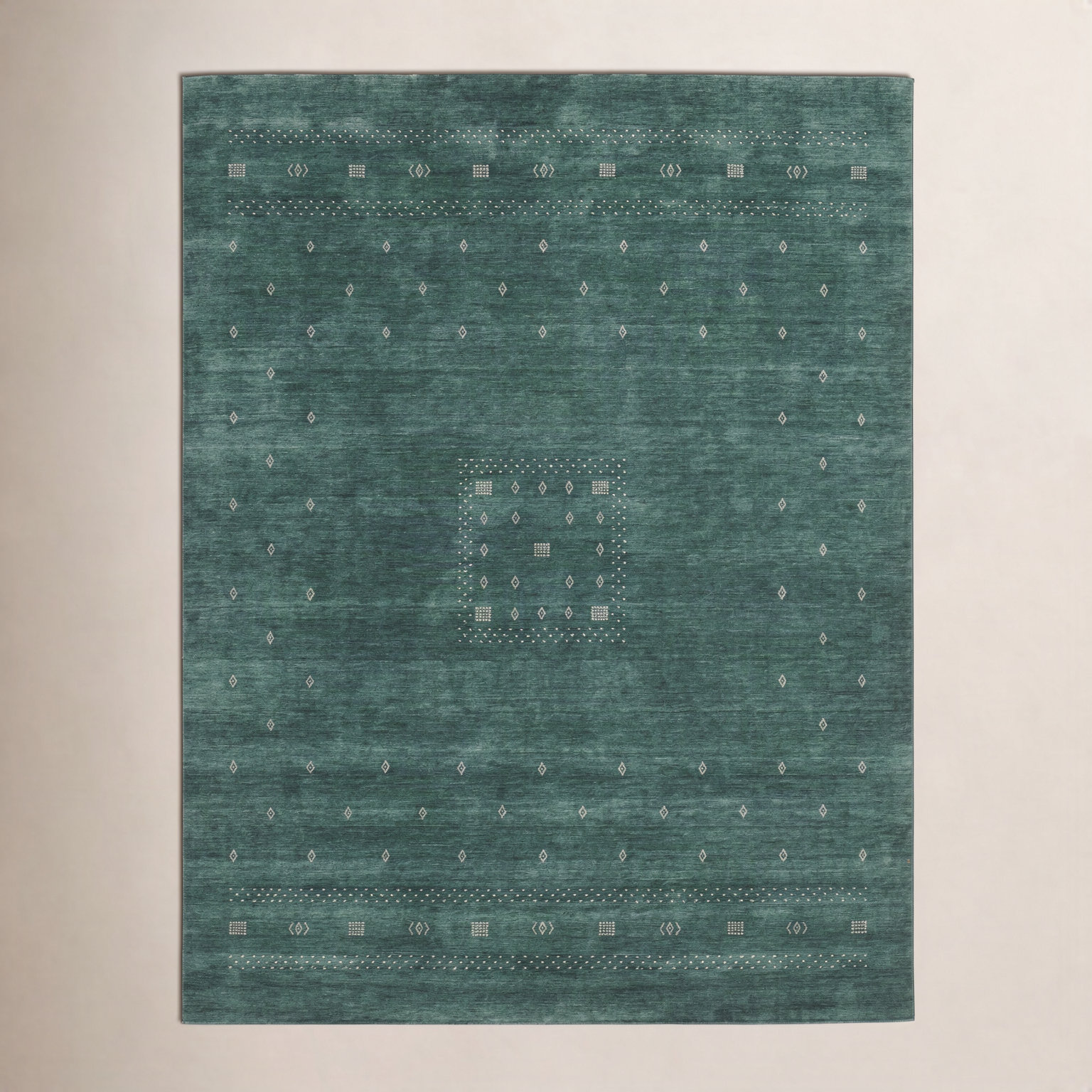 Simi Hand-Woven Geometric Cotton Wool Rug, Green, Rectangle 10' x 14'