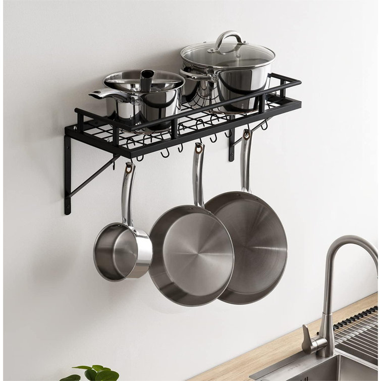 Prep & Savour Wall Mounted Pot Rack Metal in Black, Size 3.1 H x 15.7 W x  11.8 D in, Wayfair, Organization