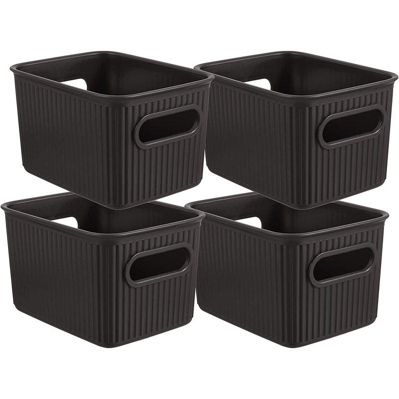 Ensemble de paniers en plastique nervuré, 4, Brun