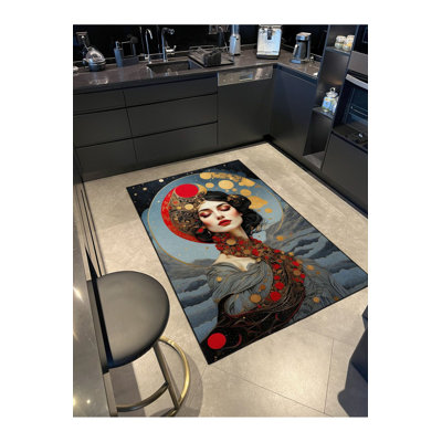 Tapis tissé à motif de lune lavable
