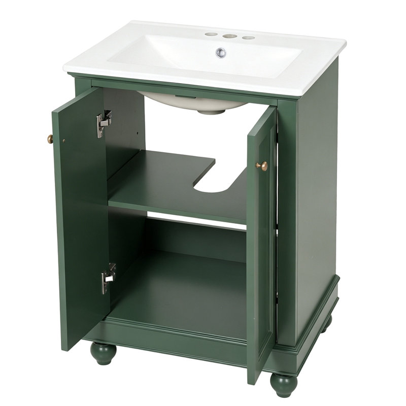 Meuble-lavabo de salle de bain, conception simple et élégante avec rangement à fermeture douce, tablette réglable, Green