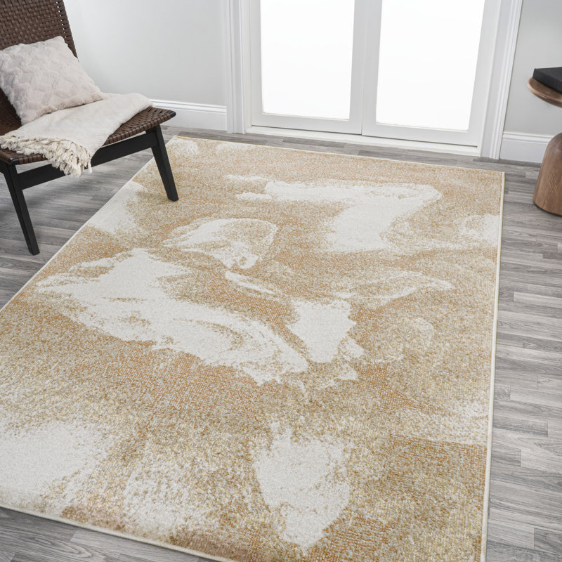 Coban Abstract Two-Tone Modern Orange/Beige/Cream Rug, Rectangle 7'10" x 10'