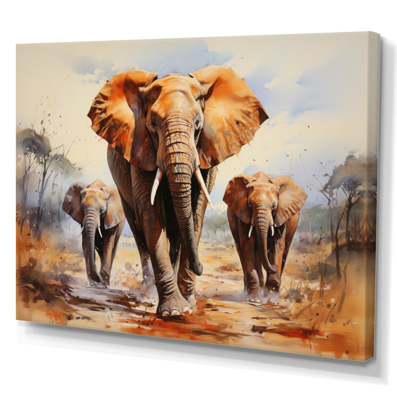 Éléphant d'Afrique, prairies III sur toile, H 24 po x l 32 po x P 1 po, Toile tendue