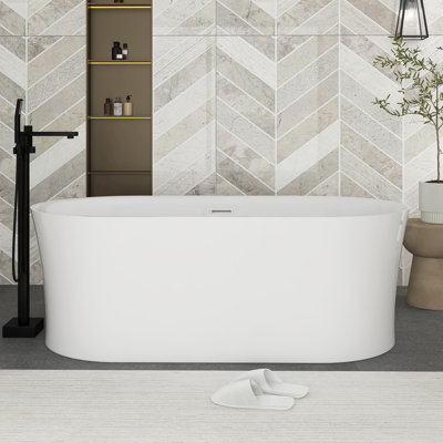 67" White Acrylic Freestanding Bathtub