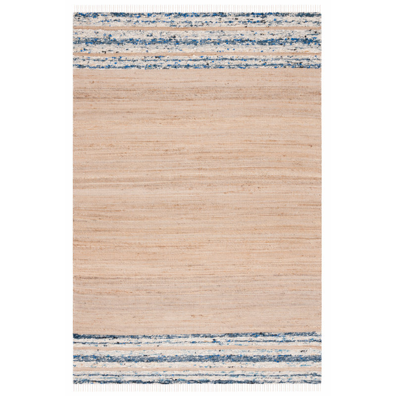 Tapis en jute / laine / coton tissé à la main Makensy en brun / bleu marine, Rectangle 6 pi x 9 pi