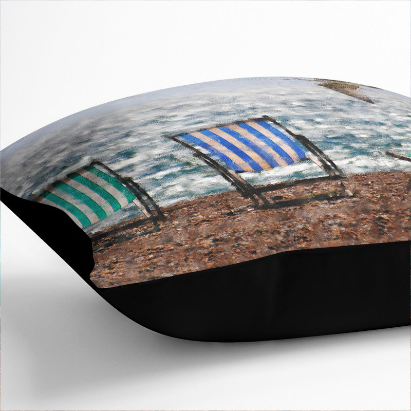 Seagull over Brighton Beach Deckchairs Scatter Cushion, Black, 40cm H x 40cm W x 15cm D