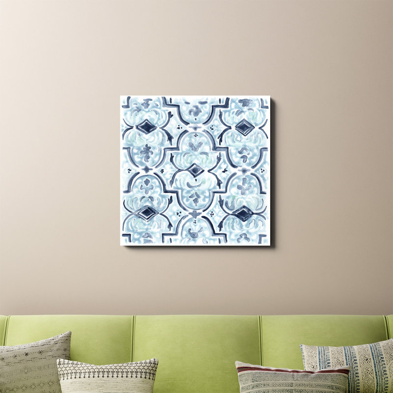 «Azure Mosaic Tile II» par June Erica Vess - peinture sur toile tendue, H 30 po x l 30 po