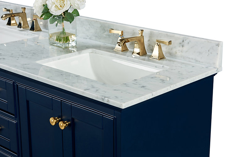 Audrey 60'' W Double Vanity, Gold, White, Carrara White